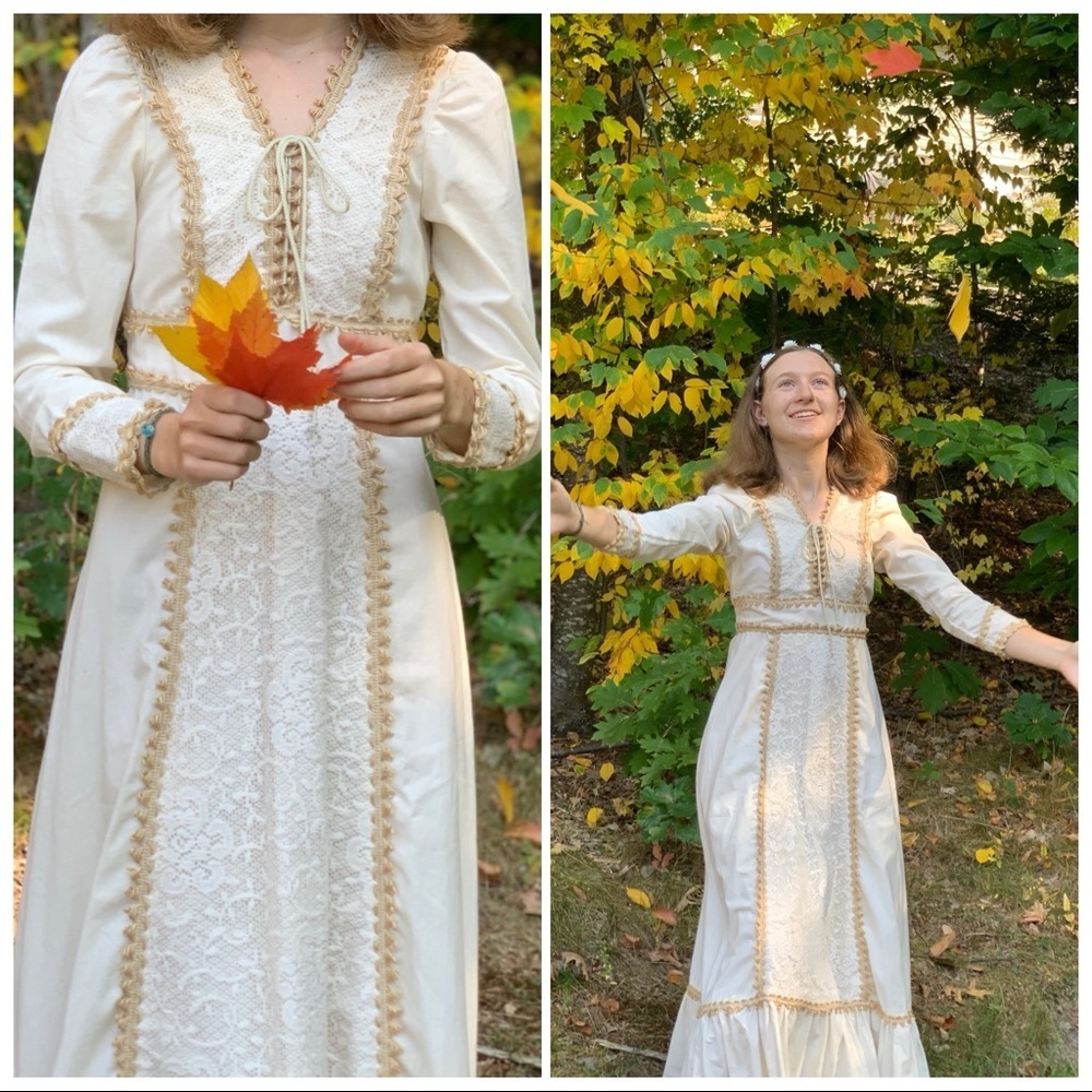Gunne Sax Vintage Long Prairie Wedding Dress, 9. - Picture 7 of 14